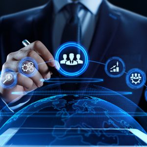 HR Human resources management Recruitment Headhunting. Businessman pressing button on screen. HR Human resources management Recruitment Headhunting. Businessman pressing button on screen